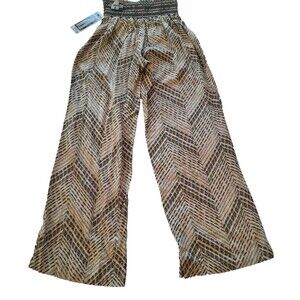 NWT XL Rewash Brand White Gray Striped Smocked Waist Boardwalk Linen Pants